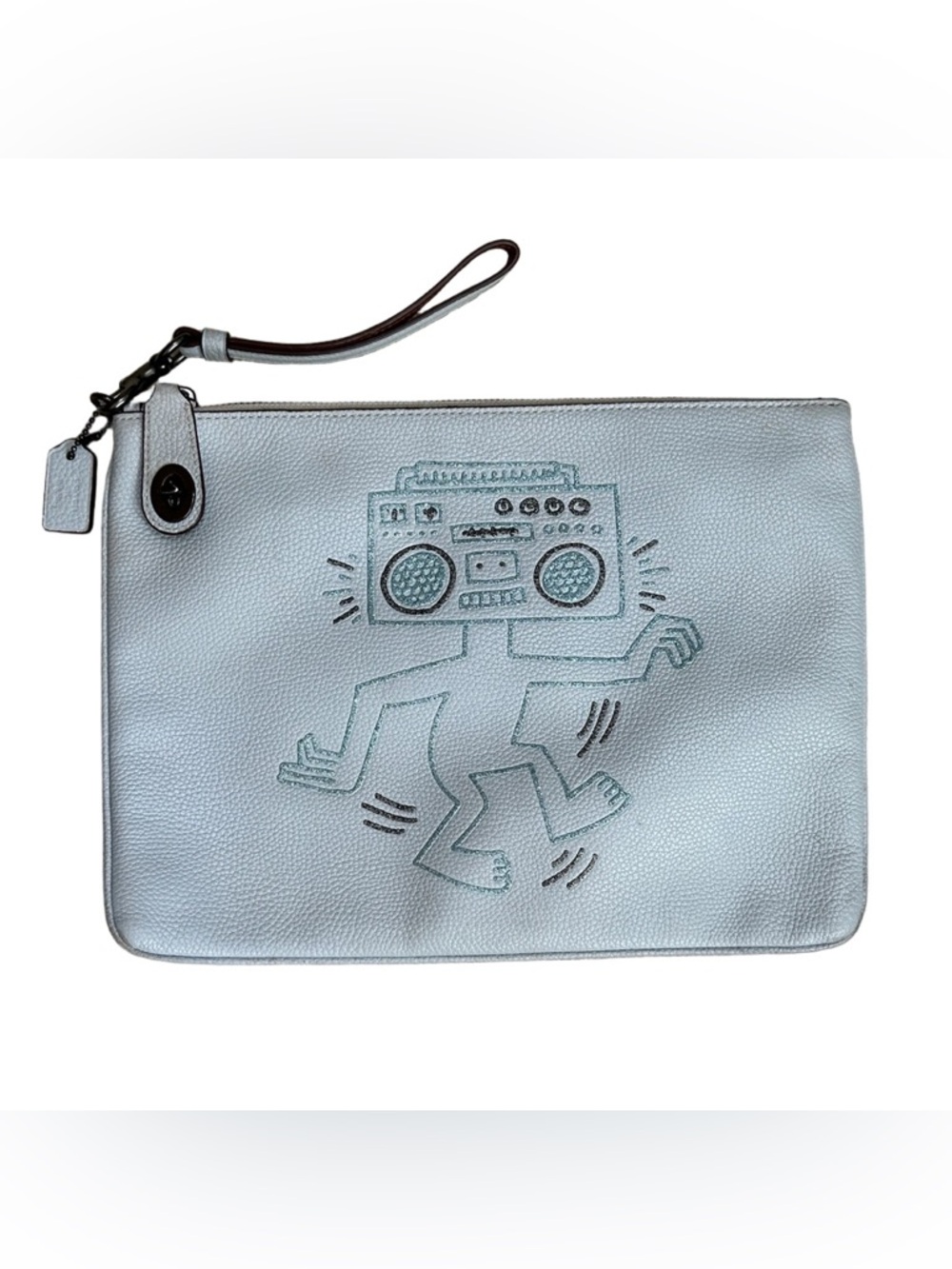 Coach X Keith Haring Turnlock Wristlet 30 Gray 28678 Limited Edition